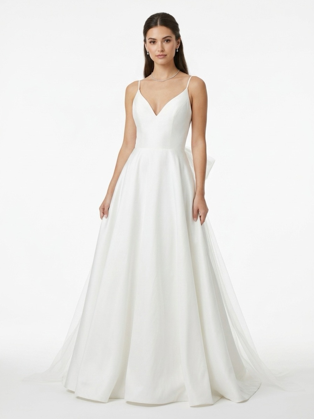 Stella York Ballgown Wedding Dress V Neck Tulle Bow Satin Ivory 10